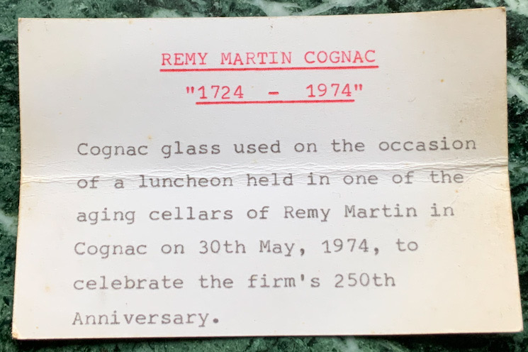 Very Large Remy Martin Cognac wine Commemorative 1724 -1974 glass